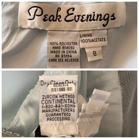 Peak Evenings Sky Blue Sleeveless Formal Evening Gown With Mesh Midriff. - Picture 15 of 15